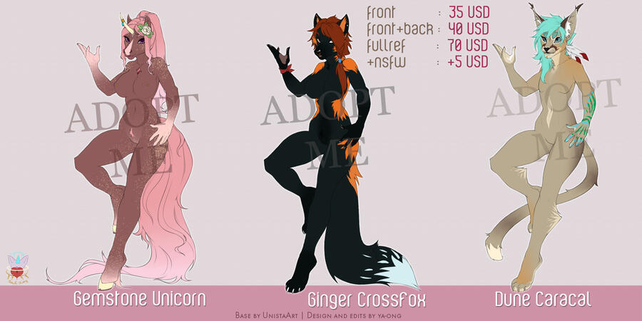 A batch with a Unicorn, a Cross Fox and a Caracal adopt. Price start at 35 USD.