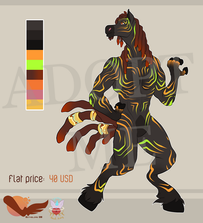 Dark skin zebra with rainbow stripes. Dark red dreadlock for mane and tail. Flat price: 40 USD.