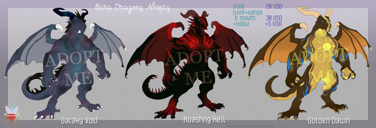 Three Bara Dragon for adoption. Prices start at 20 USD.