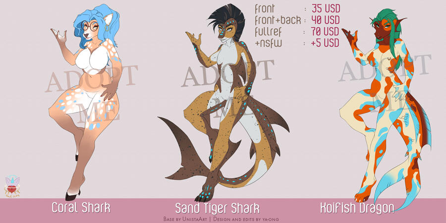 A batch with a Doe, a Tiger Shark and a Koifish Dragon adopt. Price start at 35 USD.