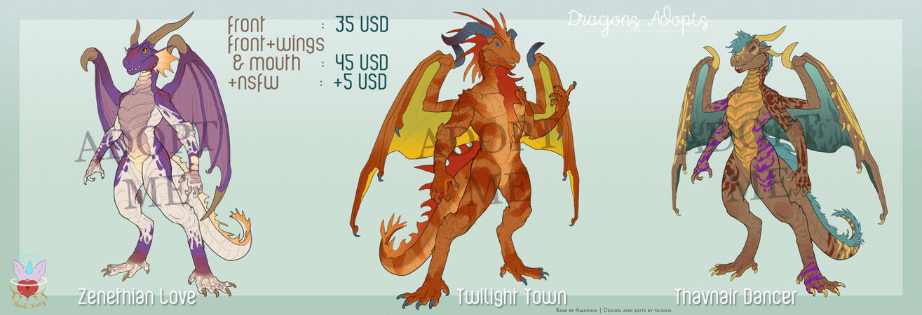 Three Slim Dragons for adoption. Prices start at 35 USD.
